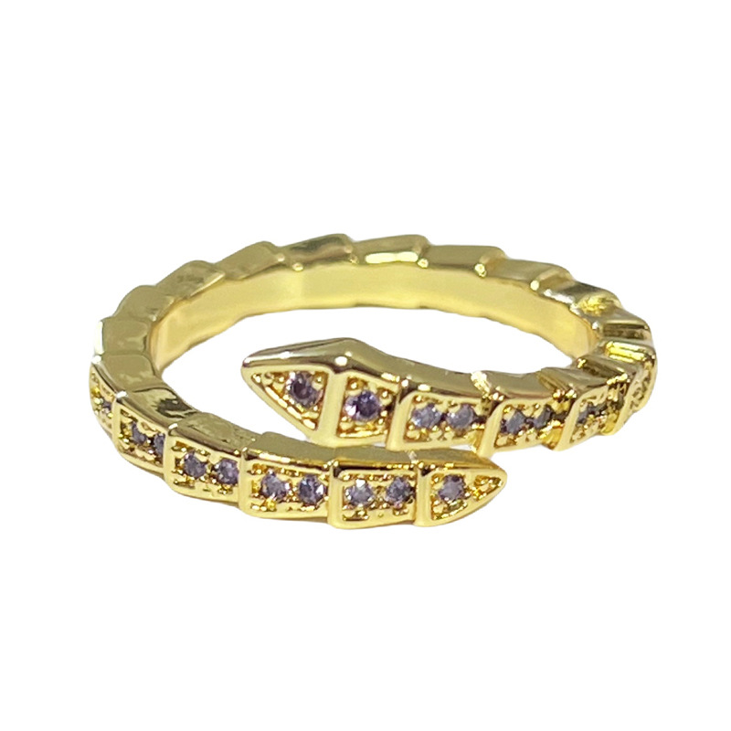 A new personalized gold snake-shaped purple-red diamond open ring for women's Instagram, with a cold and elegant style, fashionable and niche index finger ring Item Picture