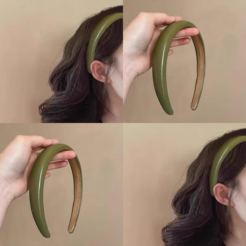 The matcha green patent leather PU sponge thin hair band is a Korean-style elegant small headband that can make your face look better when you go out for daily use full figure