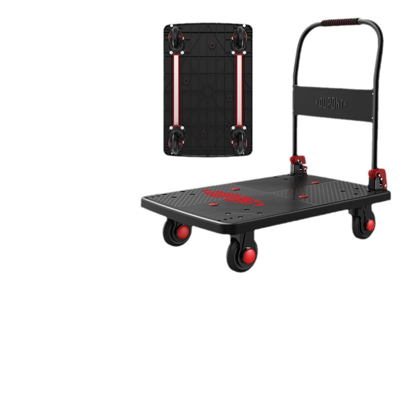 Dupont small trolleys, rubber-wheeled transporters, foldable thickened silent flatbed carts, convenient for home use and transportation Specification drawing