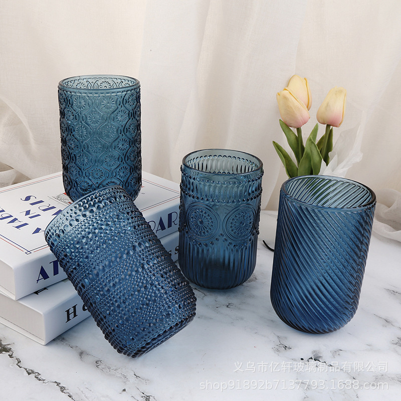 Factory wholesale European-style retro export hotel mouthwash cups, embossed juice cups, thickened glass milk cups, creative Specification drawing