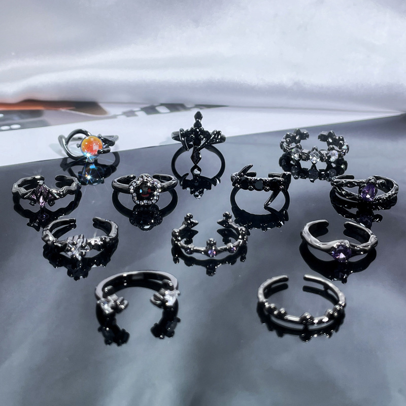 Saturn Dark, simple, sweet, cool and fashionable open ring for women on Instagram, cold style punk personality, exquisite stacked ring Specification drawing