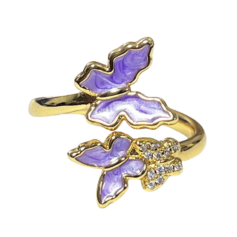 A new summer forest-themed purple enamel butterfly sweet and cool ring for women on Instagram, with a cold and elegant style and a high-end feel Item Picture