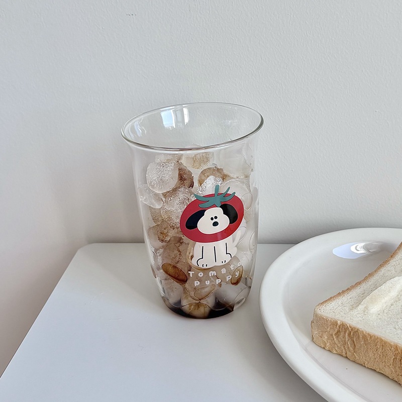 Homemade tomato puppy glass cup, girlish glass coffee cup, cold brew cup, latte breakfast, home milk cup details Picture