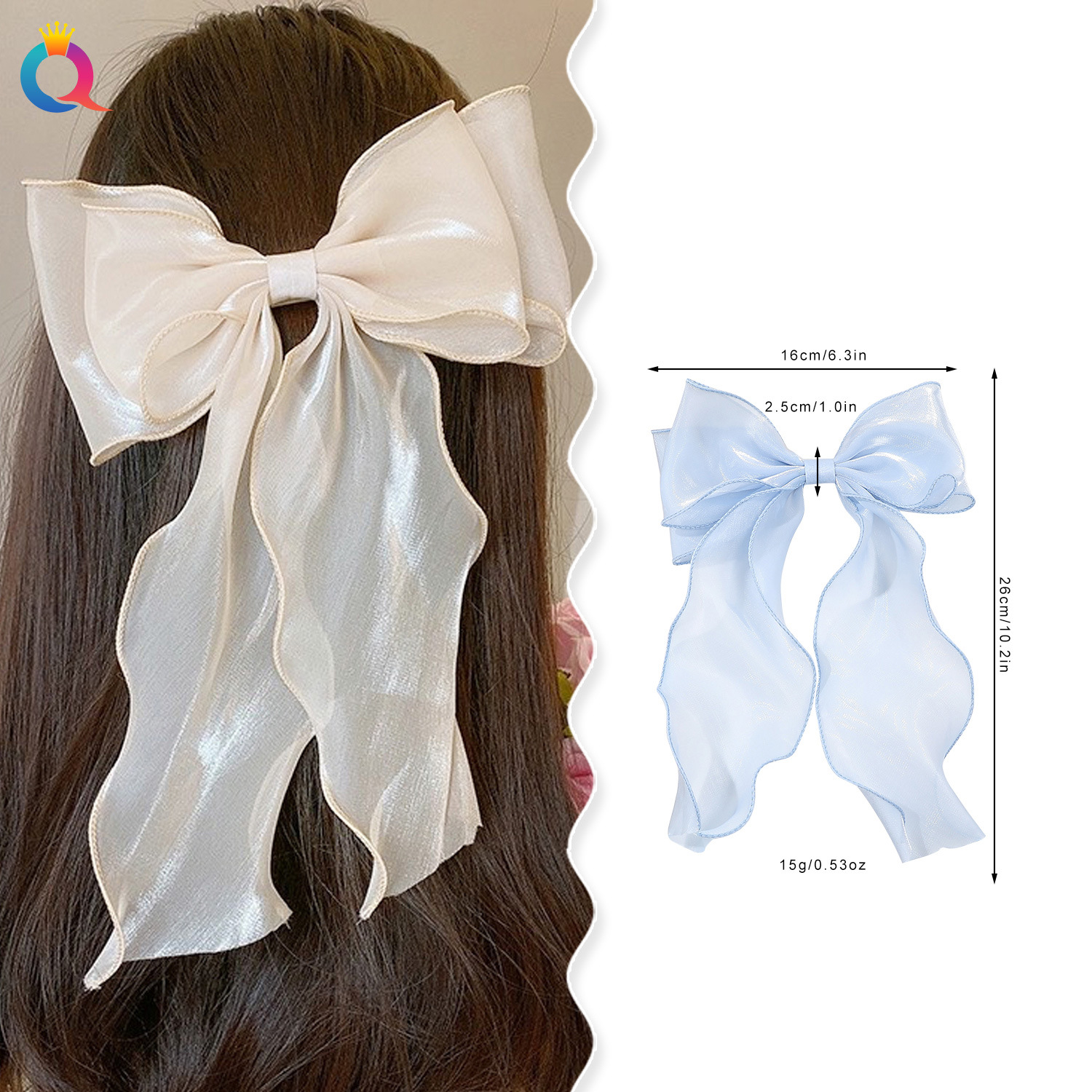 Qiyue European and American cross-border fashion bow hair clips, high-end hair clips, mesh ribbon spring hair accessories wholesale details Picture