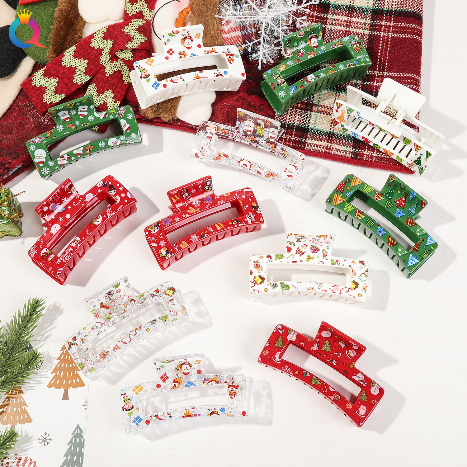Qiyue Cross-border Christmas Hairpins for girls, cute and sweet printed hairpins, shark hairpins, claw clips, hair accessories wholesale full figure