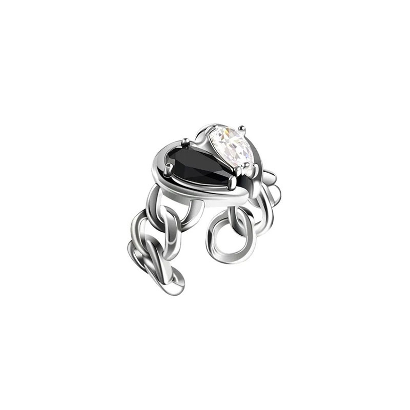 The 2023 new fashionable, trendy and individualistic black and white heart-shaped spliced twisted chain open ring features a niche design and a simple style Item Picture