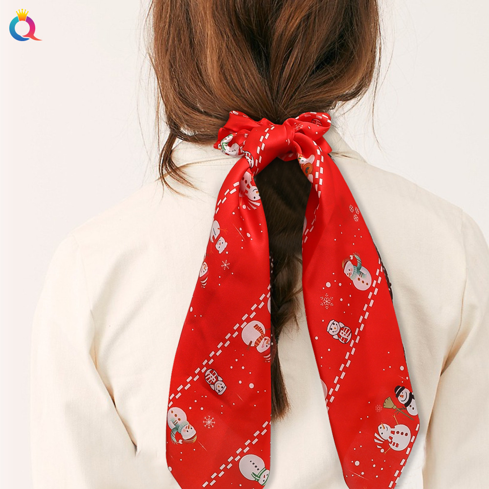 Qiyue European and American New Christmas Large Intestine Ring Snowflake Christmas Tree Ribbon Hair Band Special Zone, sample making supported Specification drawing