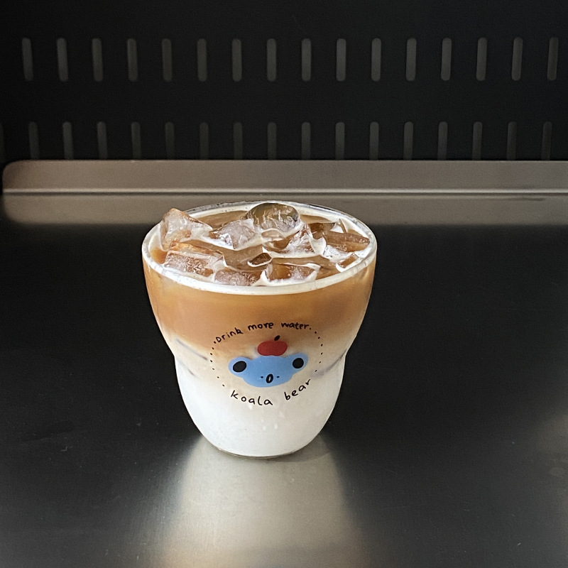 Niche and simple ins cartoon koala penguin glass cup, heat-resistant juice cup, coffee cup, couple 280ml Specification drawing