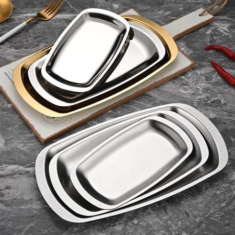 Stainless steel Korean-style rectangular plate, hot pot beef plate, barbecue plate, vegetable plate, flat bottom tray, thickened square plate, barbecue plate Specification drawing