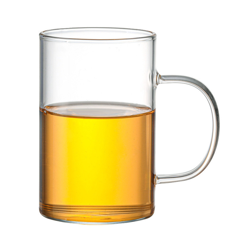 Wholesale colorful glass green tea cups, thickened transparent milk breakfast cups, LOGO high borosilicate glass water cups, milk tea cups Item Picture
