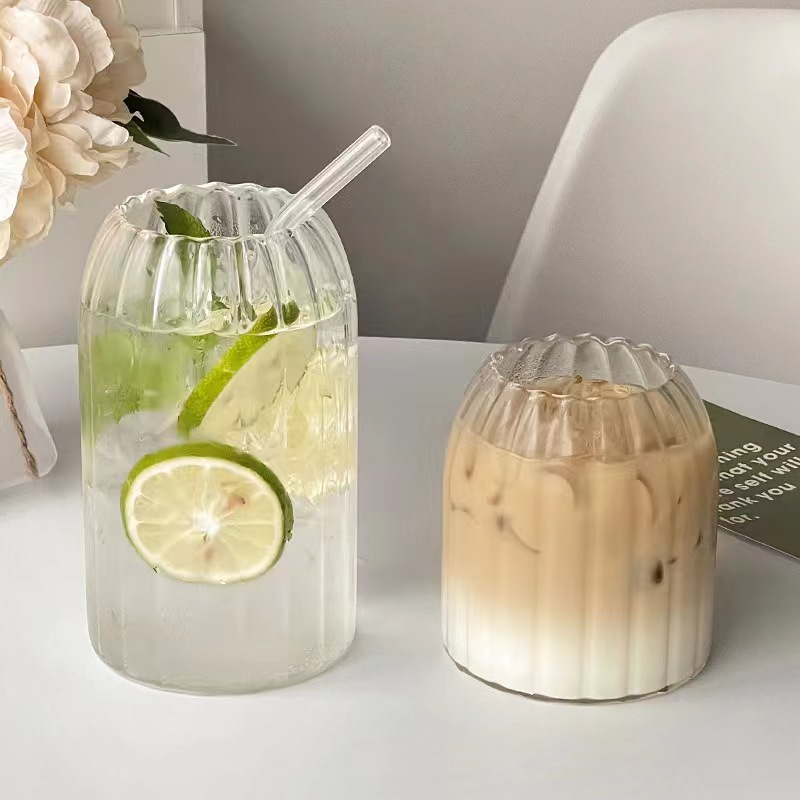 Glass milk water cup, household coffee cup, bamboo glass cup, office coffee cup, straw water cup, milk water cup details Picture