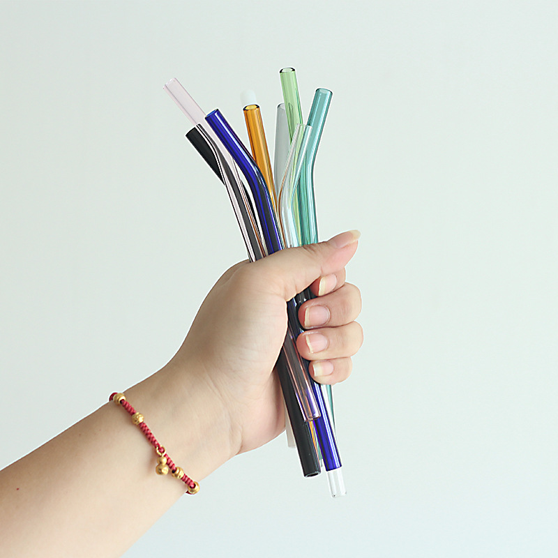 Colored glass straws with curved mouths, high borosilicate glass straws for drinking milk tea, household mixed straws Specification drawing