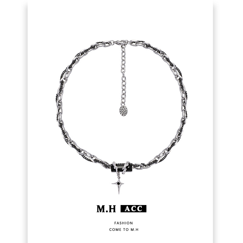 Original black zircon star necklace for women, a popular androgical hip-hop girl necklace and collarbone necklace in Europe and America full figure