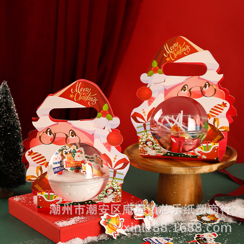 Christmas mousse ball cake box, snowflake crispy candy fruit packaging, hand-held hugging bucket, baking mousse cake packaging box full figure