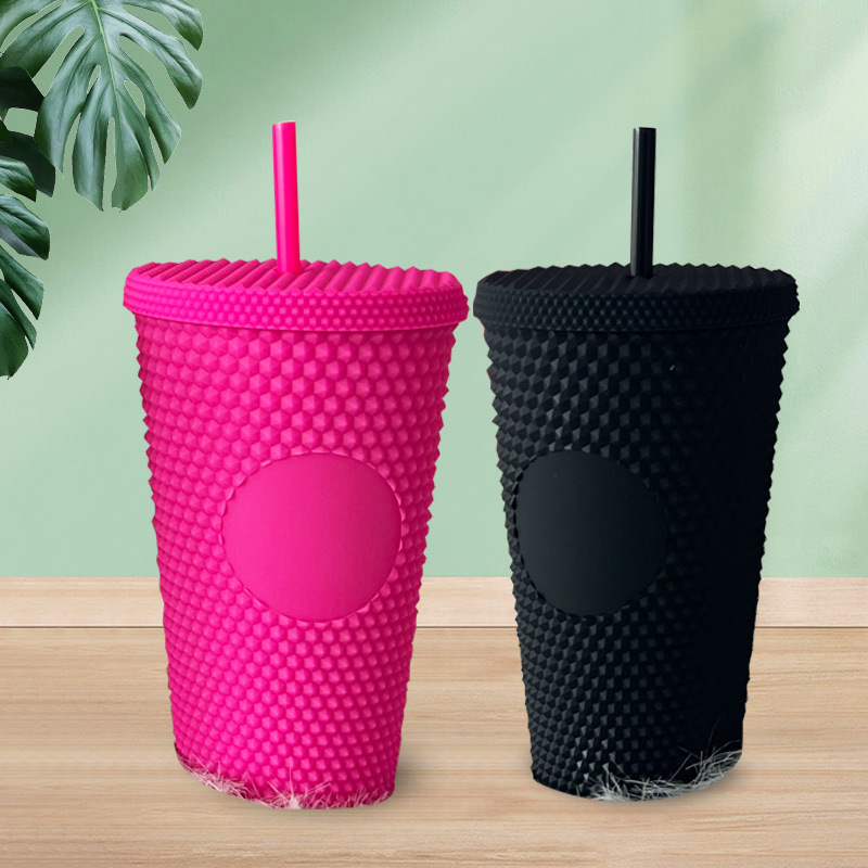 Personalized 16oz double-layer diamond durian cup, drinking cup, cool and trendy straw cup, coffee cup, cross-border trade wholesale Specification drawing