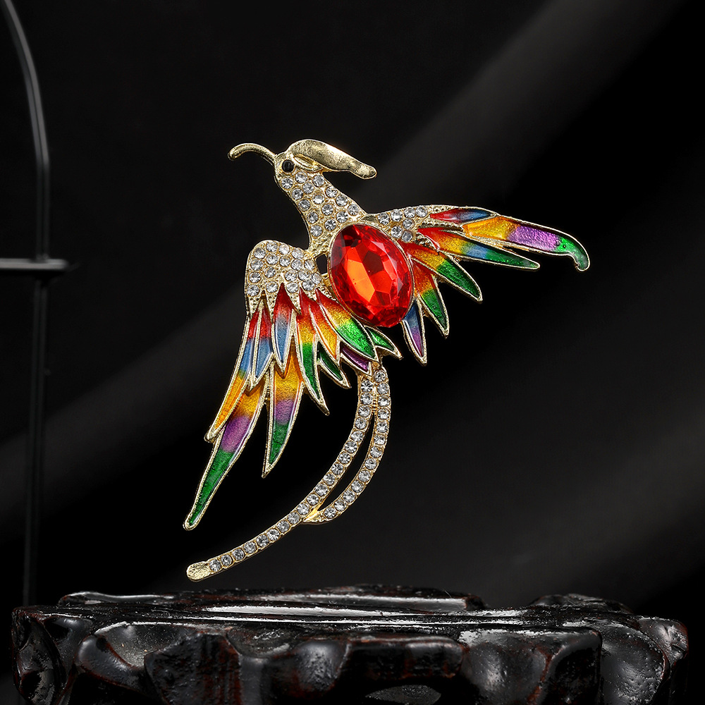 New Chinese-style rebirth Phoenix Diamond enamel brooch, light luxury and high-end feel, ins style fashionable and elegant brooch for women full figure