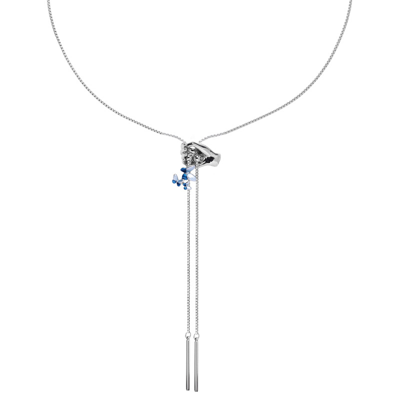 Fresh blue butterfly and hand-adjustable necklace accessory for women's autumn and winter, high-end collarbone chain, fashionable and individual necklace Item Picture
