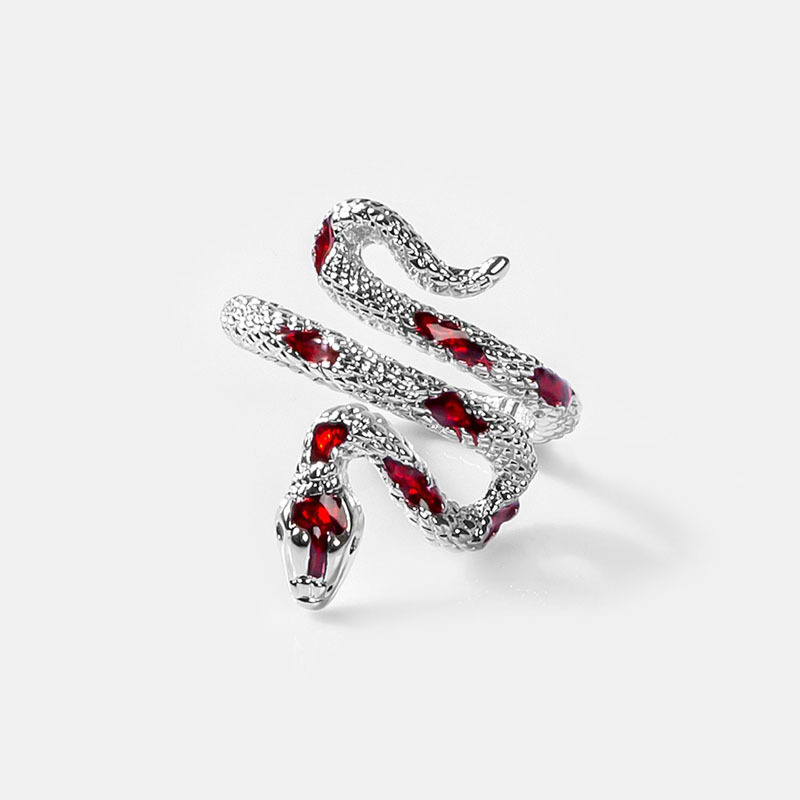 A niche design with a unique texture and snake-shaped opening ring for women on Instagram, featuring a cold style and a fashionable hip-hop ring with red drip glaze Specification drawing