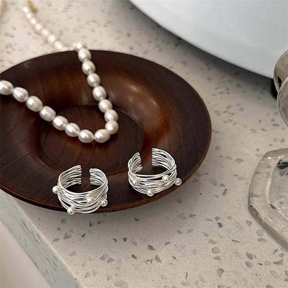 A high-end multi-layer line wound pearl open ring for women, S925 sterling silver, with a light luxury and fashionable niche design full figure
