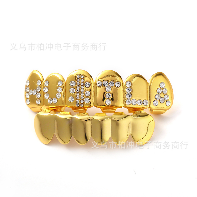 New type of diamond-inlaid gold teeth with English letter shape HUITLA hip-hop braces for foreign trade are supplied by the manufacturer Application Scenario