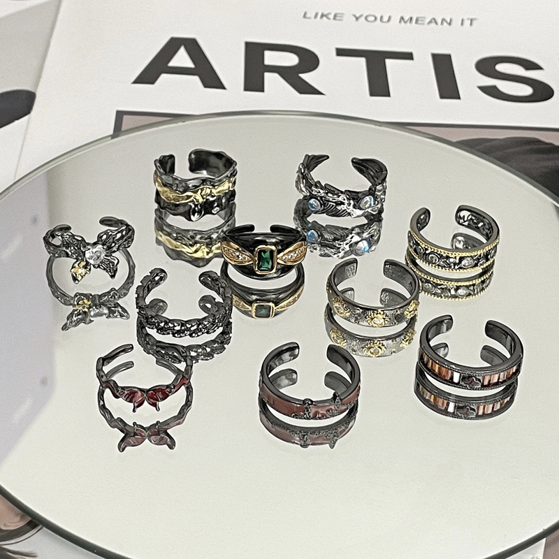 European and American dark style punk personality two-color fashionable open ring, gender-neutral style simple, cool and niche food ring details Picture