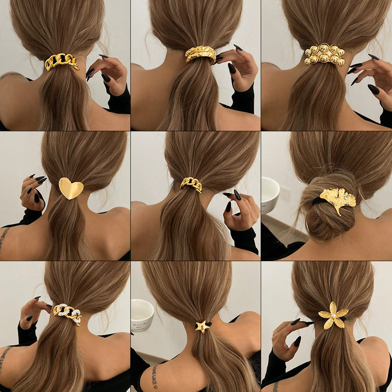 Niche design sense, individual alloy concave-convex elastic hair band, retro style, versatile, cold style geometric hair band full figure
