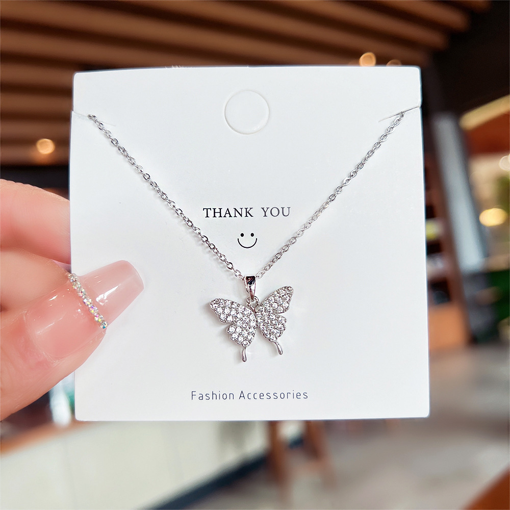 Elegant and simple butterfly titanium steel necklace, 2025 new women's light luxury niche collarbone chain, non-fading accessories set with diamonds Specification drawing