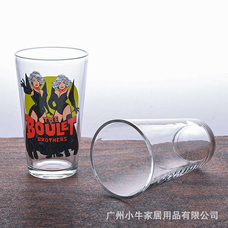 Cross-border American wide-mouthed pint cup, V-shaped glass cup, printed craft beer mug, 16oz large-capacity wide-mouthed water cup Application Scenario