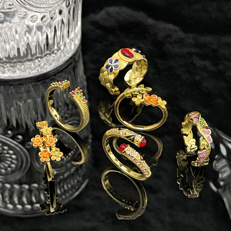 New court-style irregular flower drip glaze fashionable and individual ring, versatile for women, sweet, cool, niche and high-end ring Specification drawing