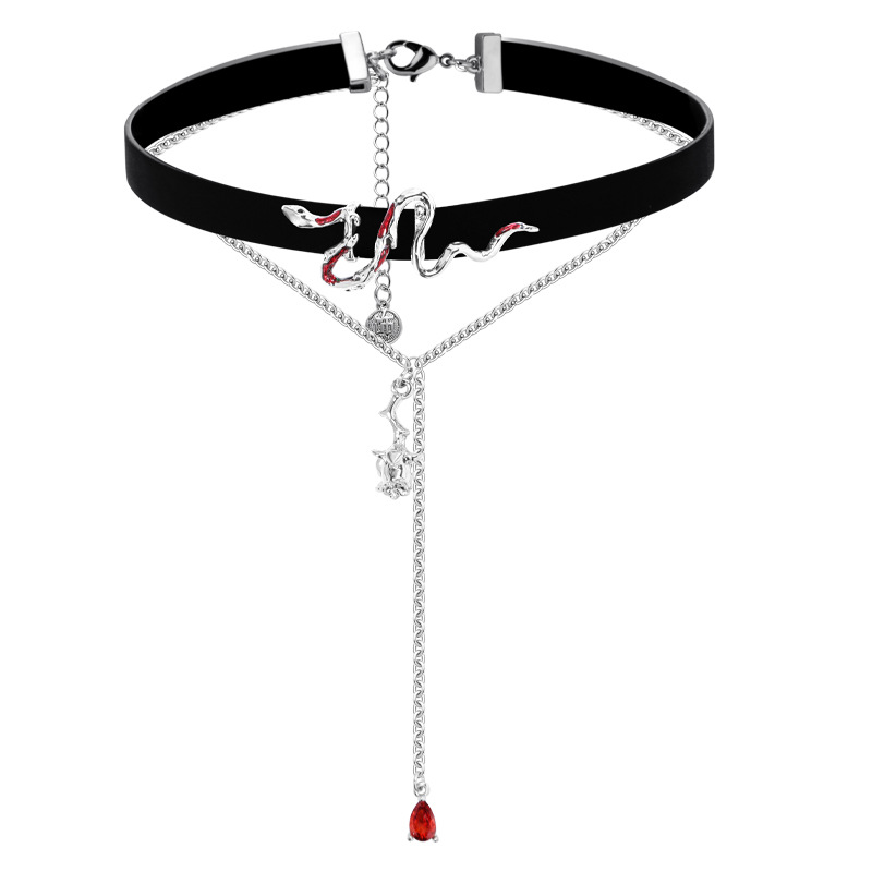 New Year black leather choker collar y2k style, red oil-dripping snake collarbone chain, niche and exquisite necklace wholesale Item Picture