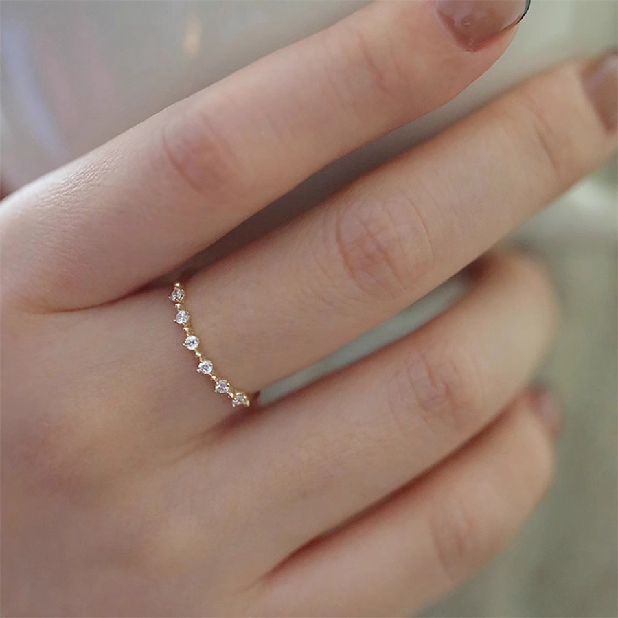 French-style exquisite diamond-encrusted zircon ring, a unique and high-end look for women, simple and elegant, versatile, with an adjustable opening details Picture