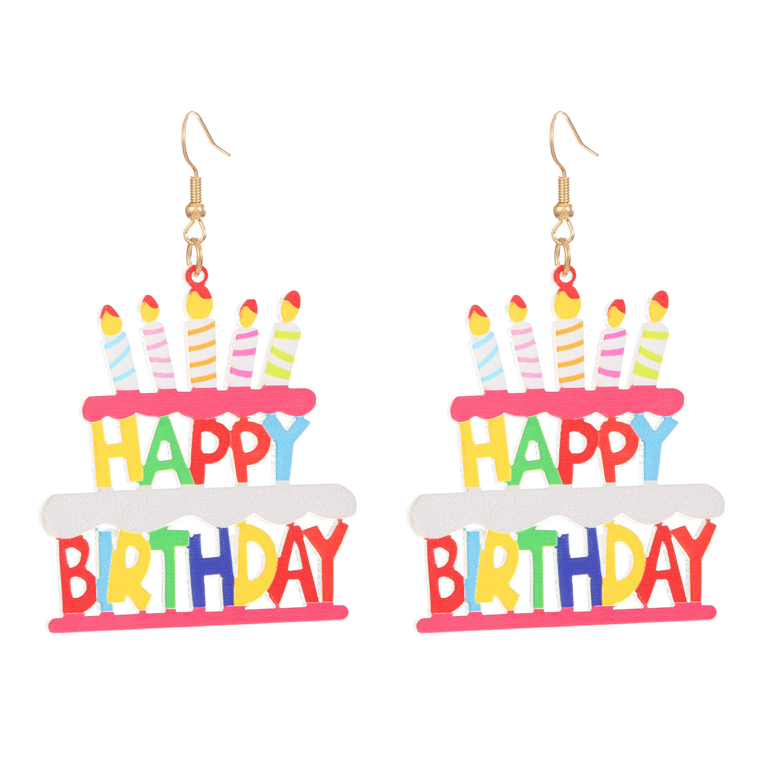 Cross-border happy birthday Birthday cake, candles, earrings, dopamine colorful party acrylic earrings Application Scenario