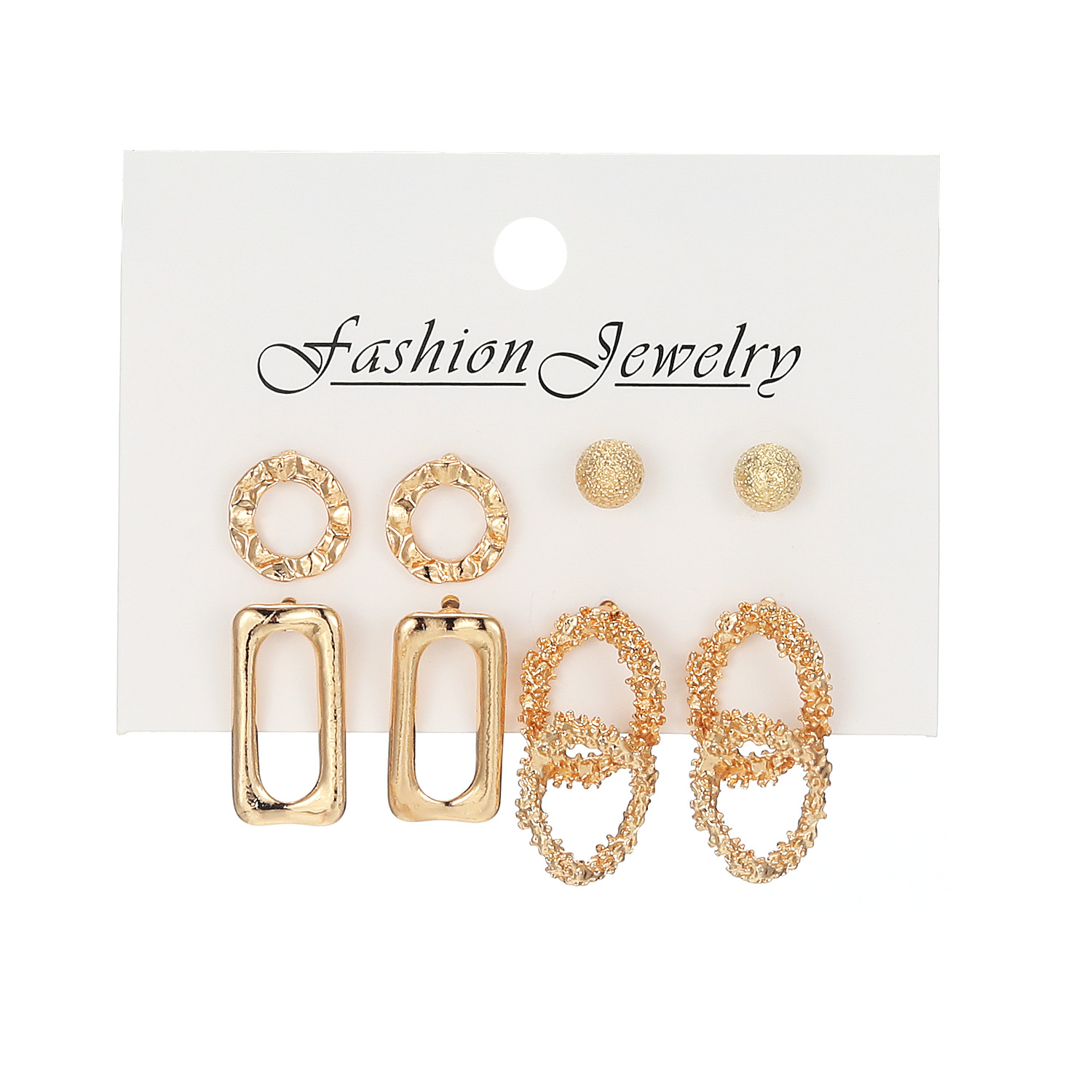 European and American cross-border geometric shape metal women's earring set, 4-piece set, round stud earrings, high-end earrings wholesale Item Picture