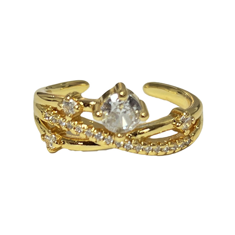 French light luxury, sweet and cool, retro flower, full diamond, fashionable open ring, women's Instagram cold style, niche and elegant ring Item Picture