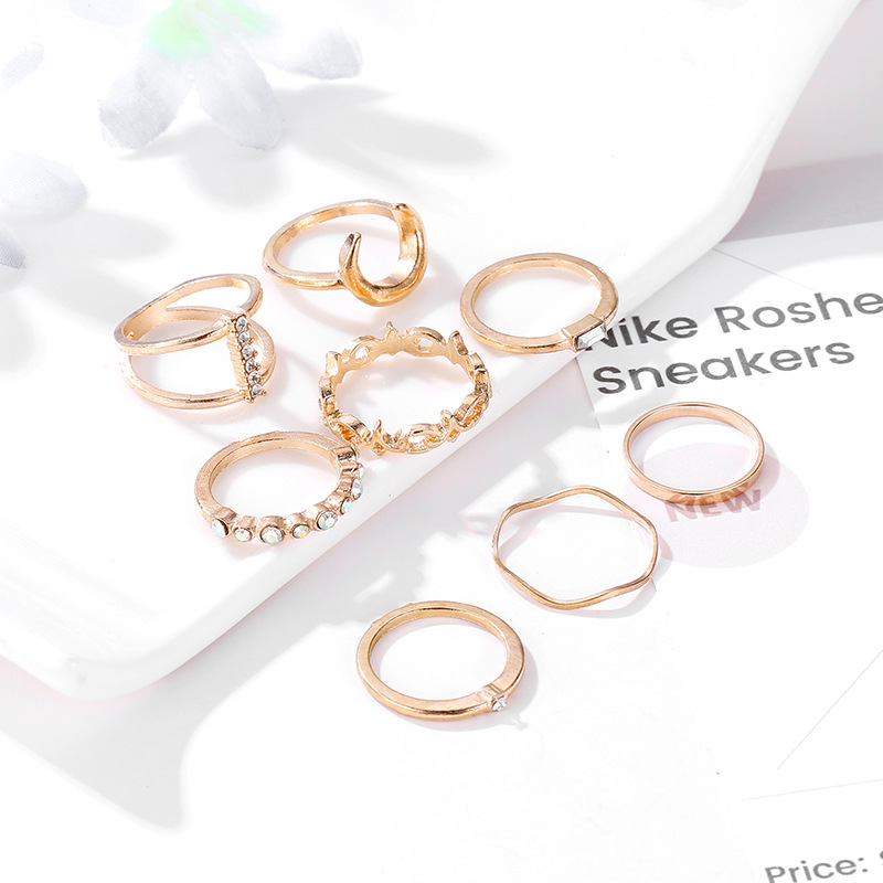 European and American fashion diamond-encrusted ring set, creative moon combination ring 11-piece set, AliExpress wish ring wholesale details Picture