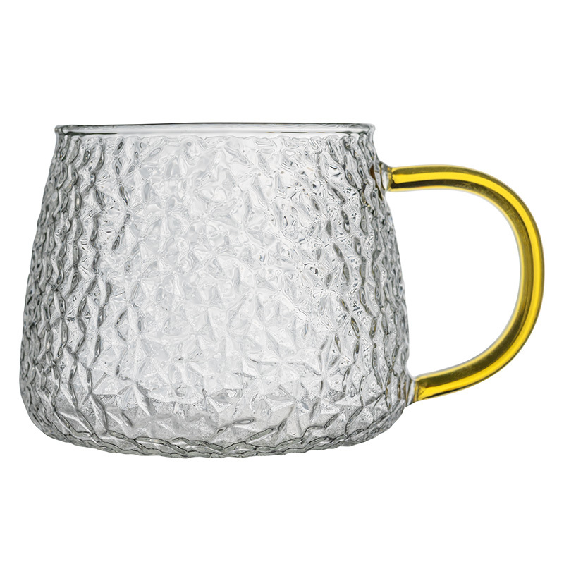 High-temperature resistant glass cups, household Mark milk coffee flower tea cups with handles, high appearance level, hammered glass water cups Item Picture