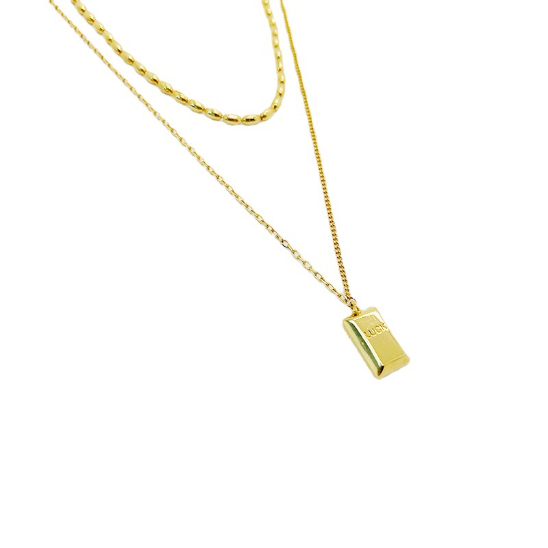 French-style double-layer necklace, square pendant for women, simple, individual, niche and elegant, versatile collarbone chain accessory Item Picture