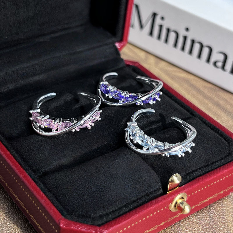 The Star River Trajectory pink and purple diamond cross-encircled simple and unique open ring with a feminine charm, sweet and cool, and a niche design Specification drawing