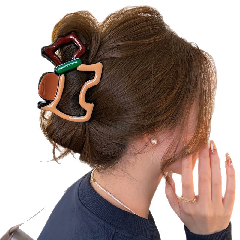 Color-blocking, cute and adorable cartoon gripper, high-end back hair clip, headwear, hair accessory, semi-tied hair shark clip Item Picture