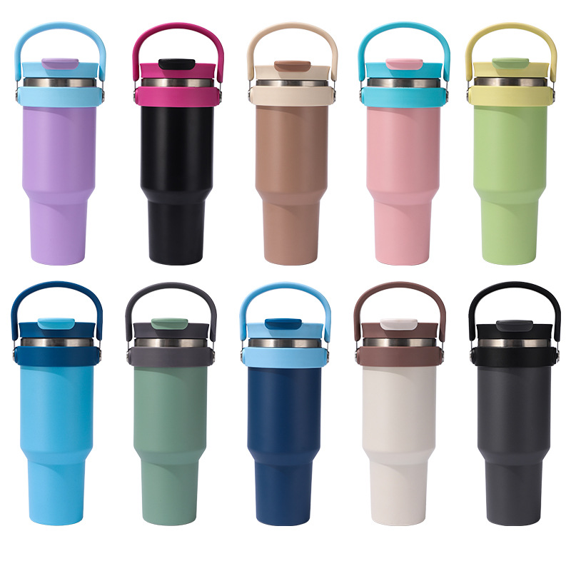 New 40oz car cup insulated cup, with 304 stainless steel inside and out, large-capacity household handle and straw for dual drinking outdoors