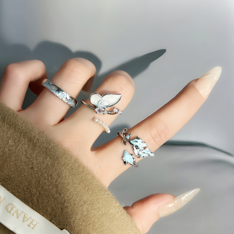 French high-end gradient butterfly sweet and cool open ring, women's fashion drip glaze versatile, exquisite and individual niche ring Specification drawing
