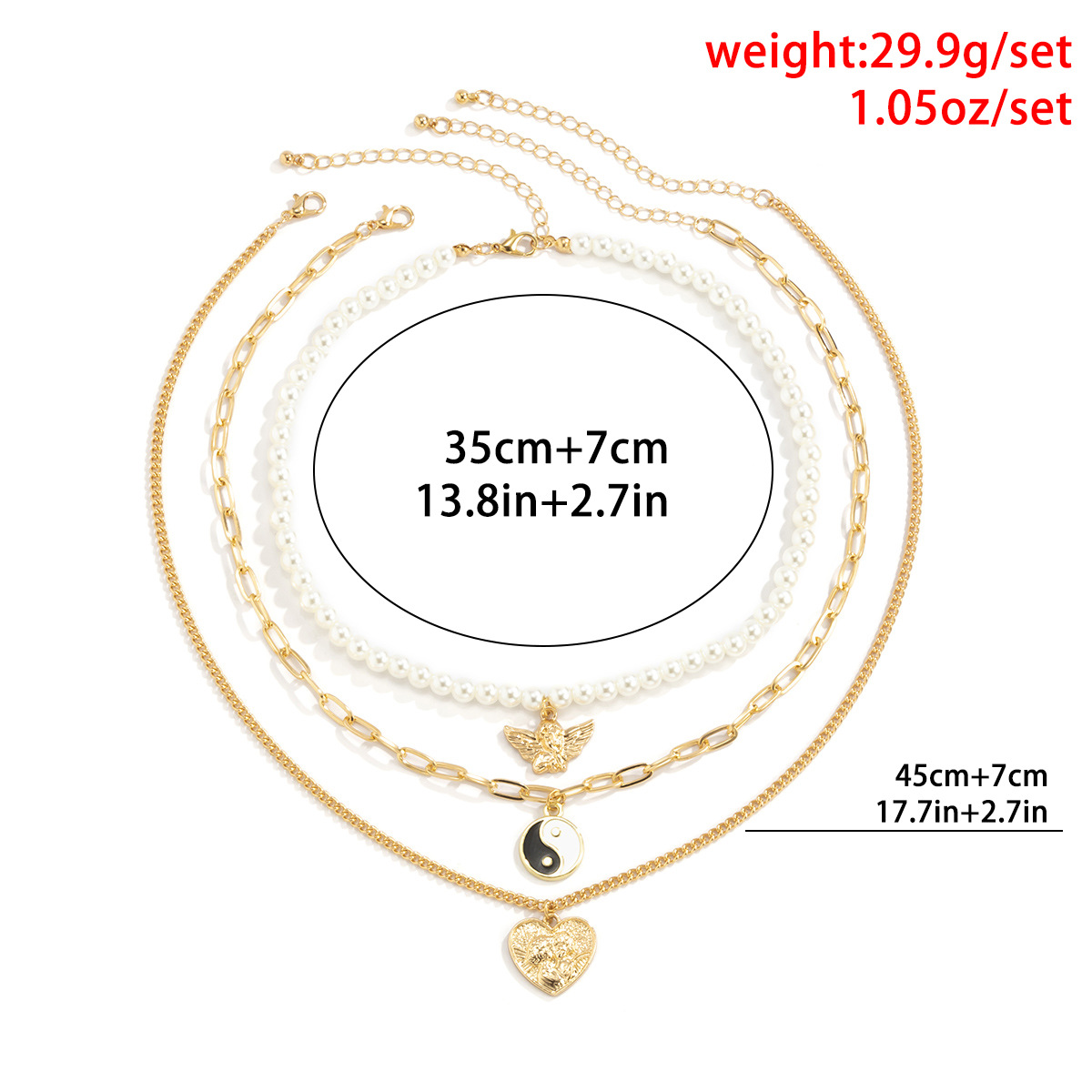 European and American cross-border jewelry punk imitation pearl beaded little angel necklace, sweet and cool oil-dripping Tai Chi Bagua hollowed-out necklace Application Scenario