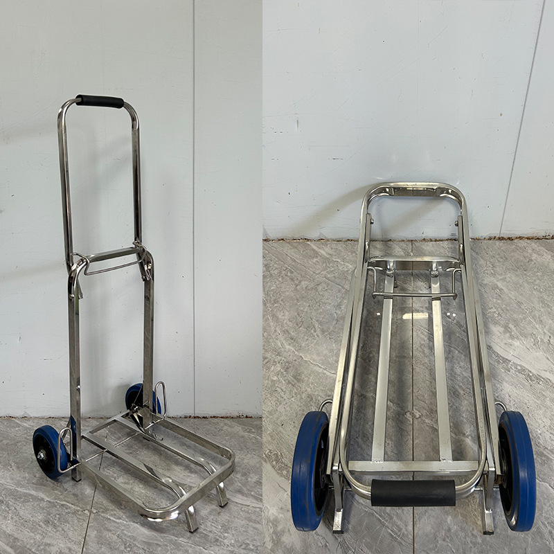 Stainless steel portable luggage cart, household folding small puller, cargo trolley, small trolley, trolley details Picture