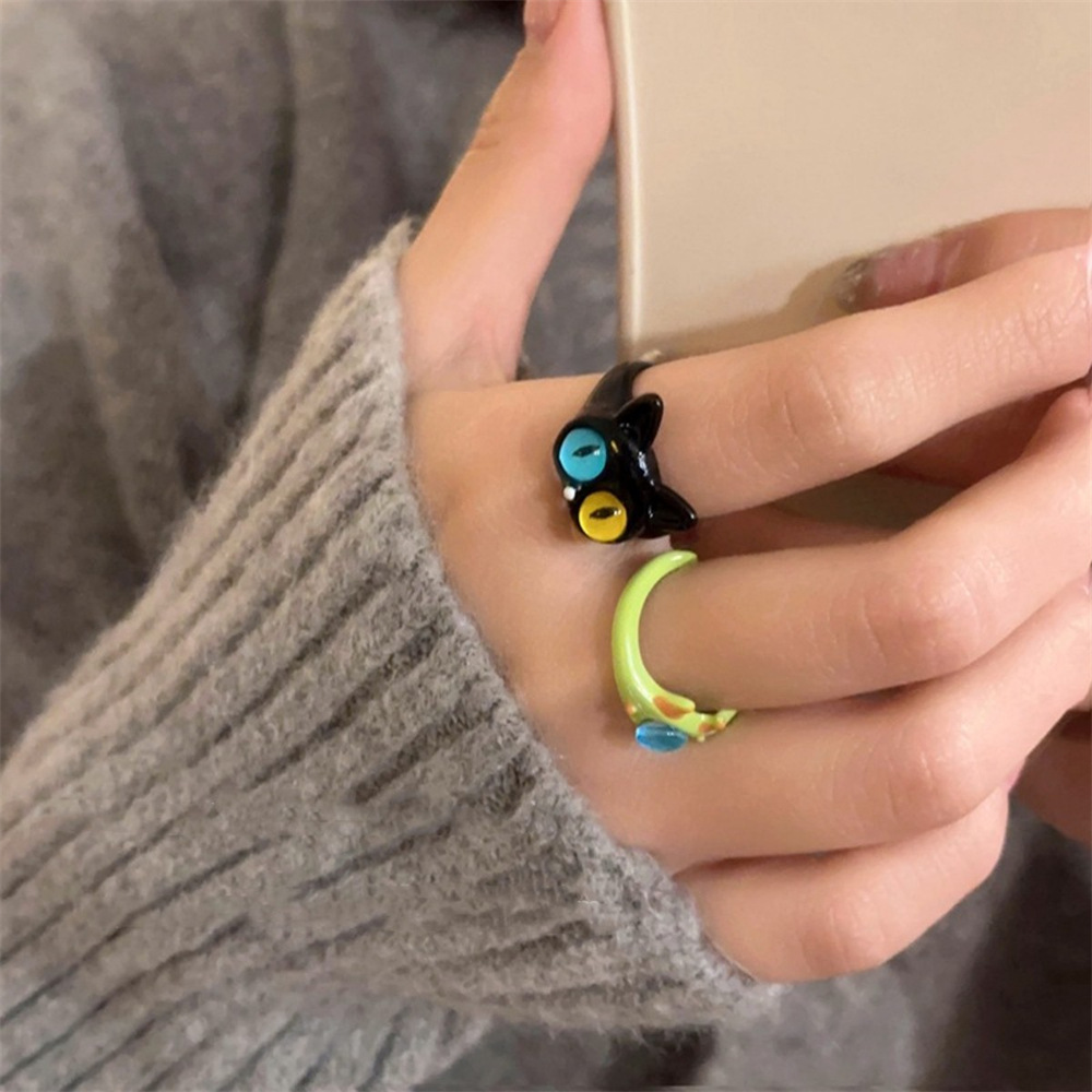 Cartoon, playful, cute monster cat ring, women's fashionable and personalized ring, niche design, versatile, internet-famous index finger ring details Picture