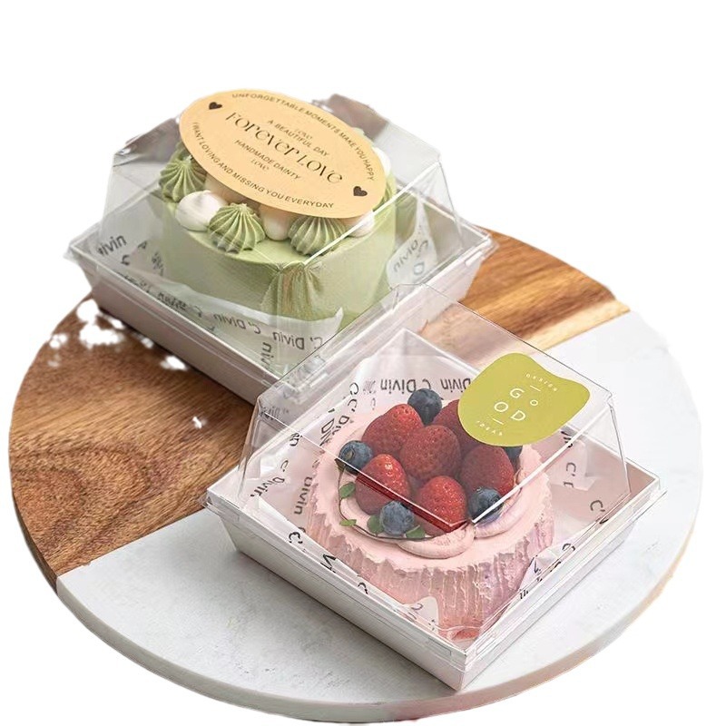 Wholesale 4-inch cake packaging box with high anti-fog transparent box, baking dessert mousse mille-feuille cake packaging box Item Picture