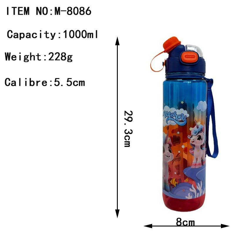 High appearance level unicorn pattern double-spout water cup, straw plastic cup, space cup, outdoor fitness sports water bottle Item Picture