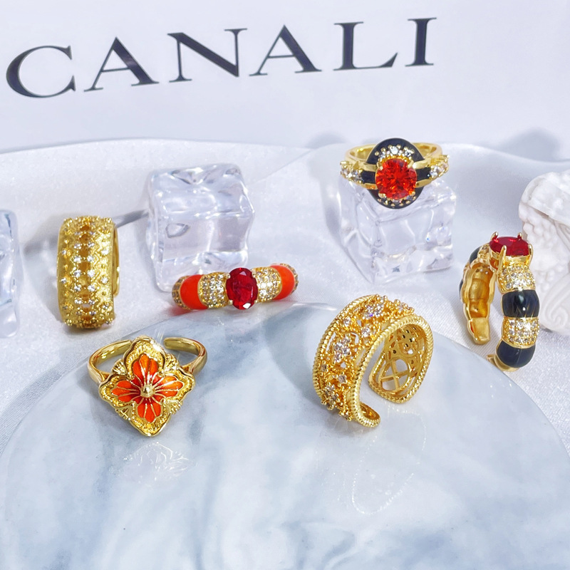 Retro court-style hollowed-out lace atmosphere, new Chinese-style open ring, women's fashionable, exquisite, light luxury and high-end ring full figure