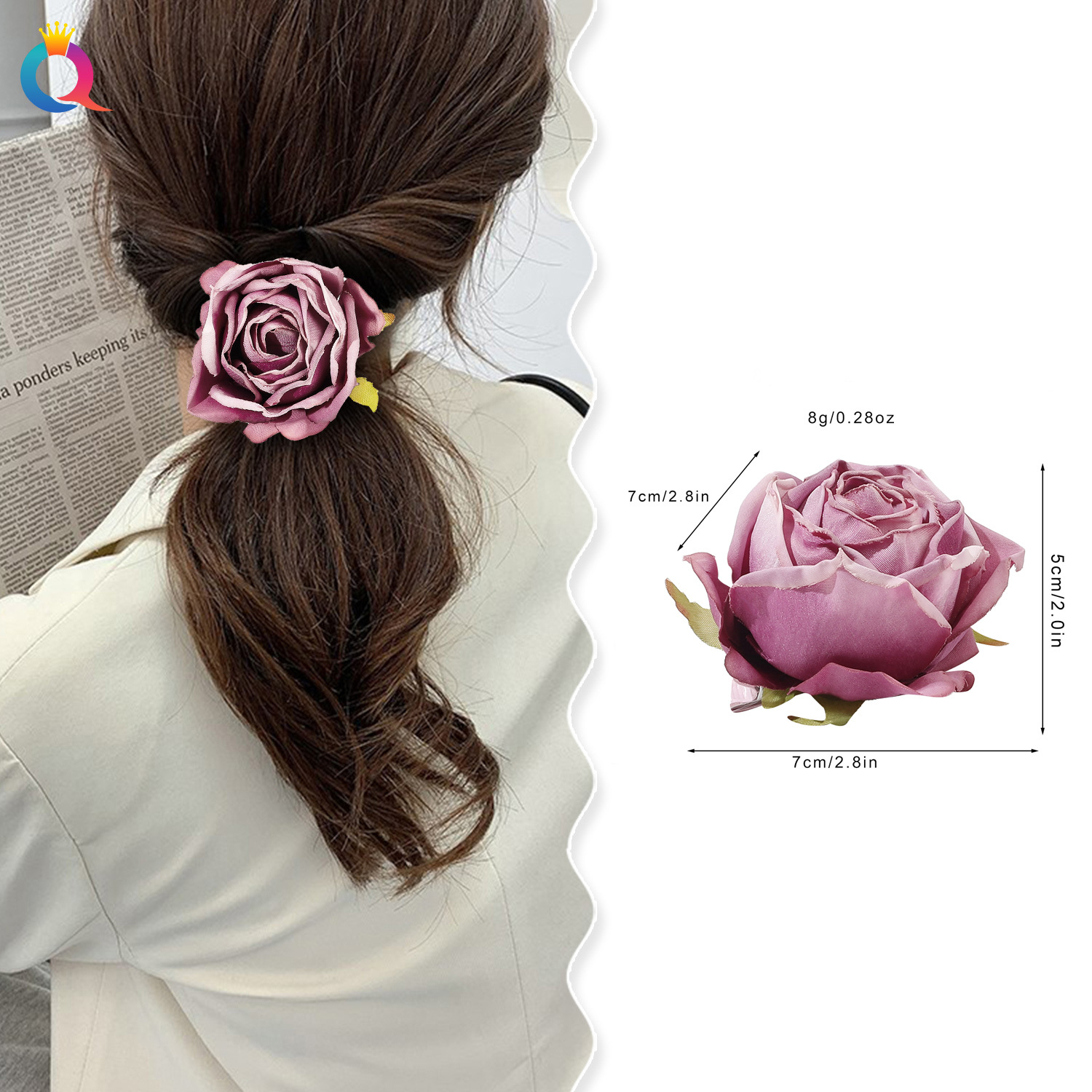 Qiyue realistic flower hair clips, high-end fabric duckbill clips, high-end bangs clips, edge clips, hair accessories and head accessories wholesale details Picture