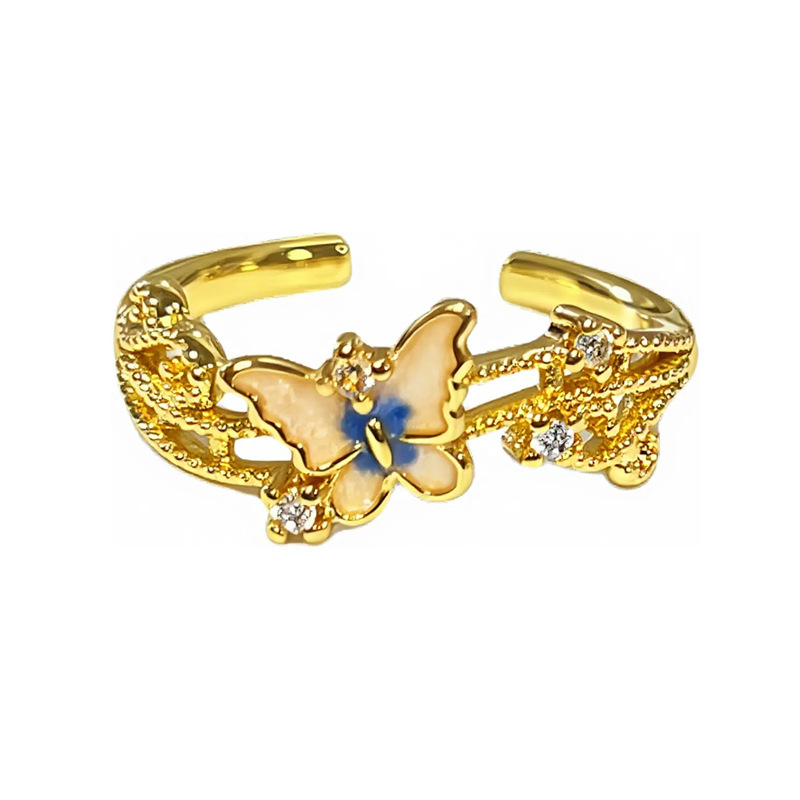 A niche design sense, new Chinese style, light luxury and high-end enamel butterfly exquisite open ring, a fashionable and elegant ring for women Item Picture