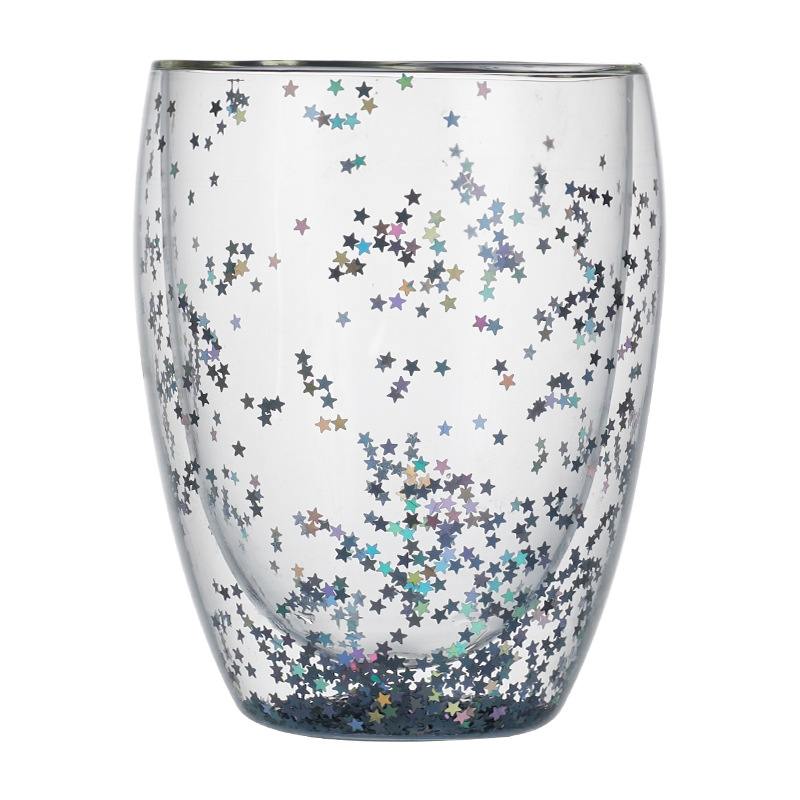 Creative starry sky double-layered glass cup, refreshing summer, high appearance level office desktop cup, milk cup, men's and women's drinking cup Item Picture